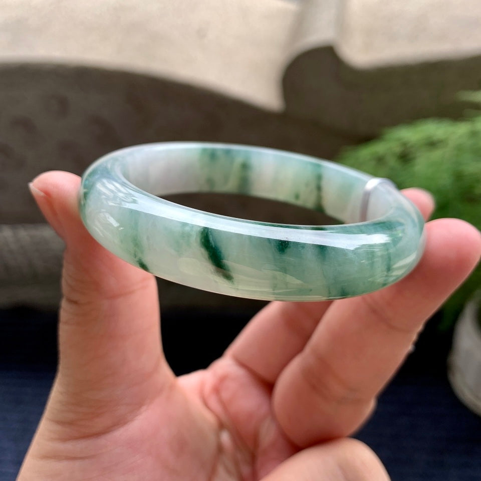 细糯种飘蓝绿花平安镯（55.8mm）（yc107777）