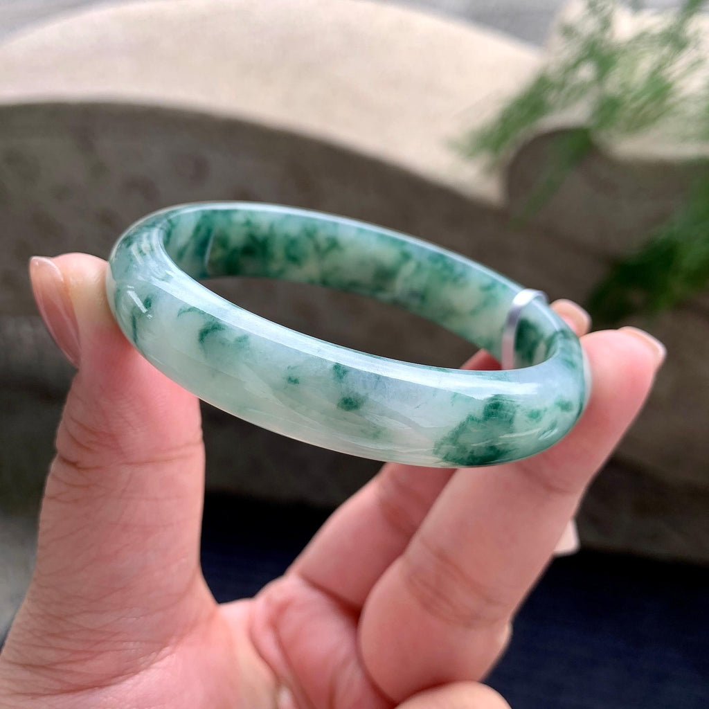 细糯种飘蓝花贵妃手镯 56.3圈口 天然缅甸A货翡翠（yc703287）
