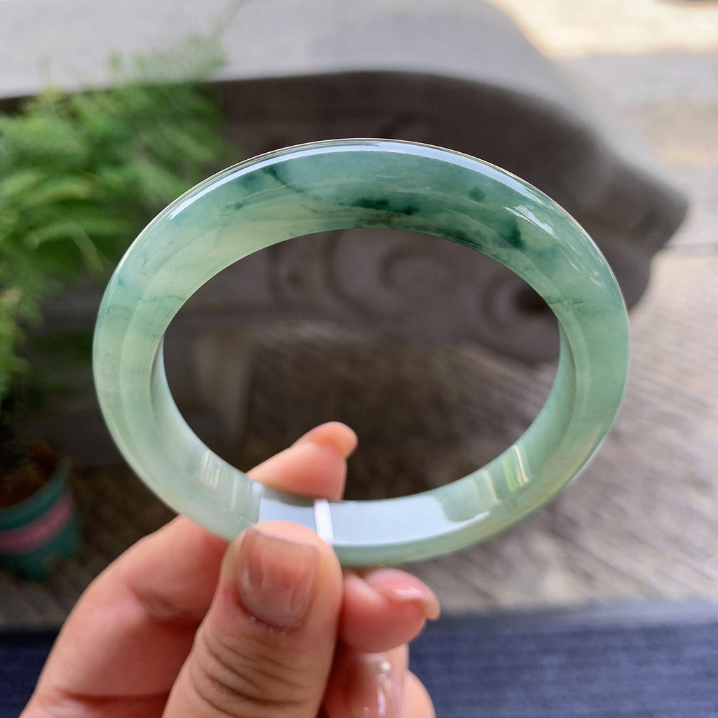 细糯种飘蓝花正圈平安镯 55.7圈口 天然缅甸A货翡翠（yc501355）