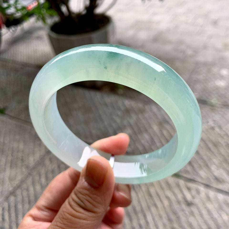 糯冰种飘花宽版轮胎手镯（63.6mm）（yc110990）