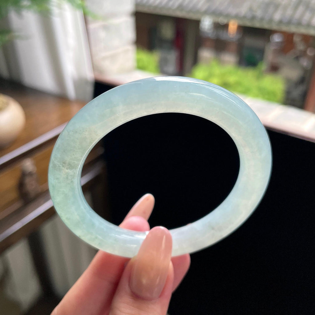 糯冰种冰蓝水圆条 53.5圈 天然缅甸A货翡翠（yc696425）