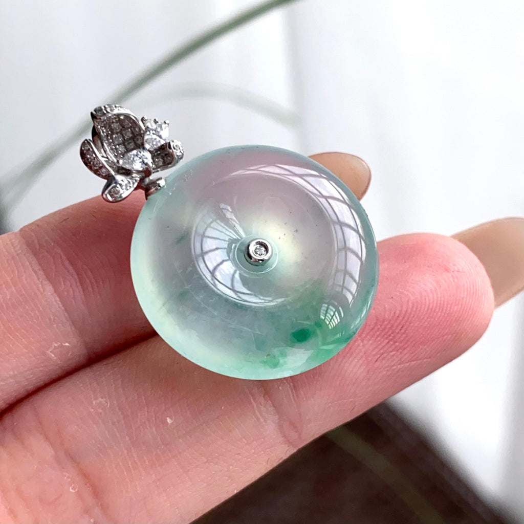 18k金钻镶冰种飘花平安扣吊坠（yc250329）