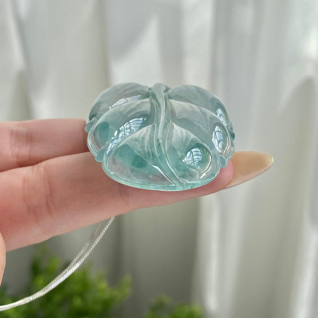 18k金钻镶冰种飘花玉叶吊坠（yc214465）