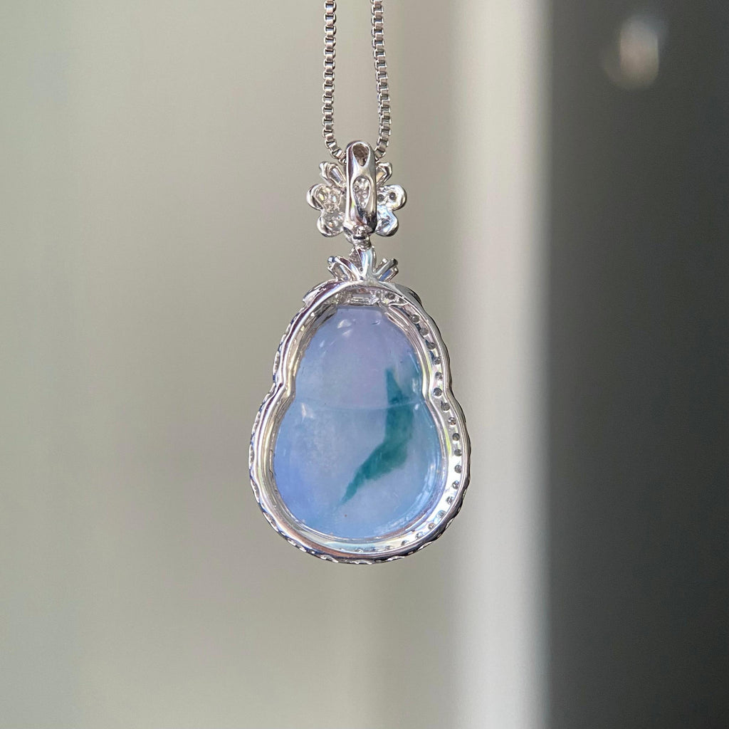 18k金钻镶冰种紫罗兰飘花葫芦吊坠（yc218402）