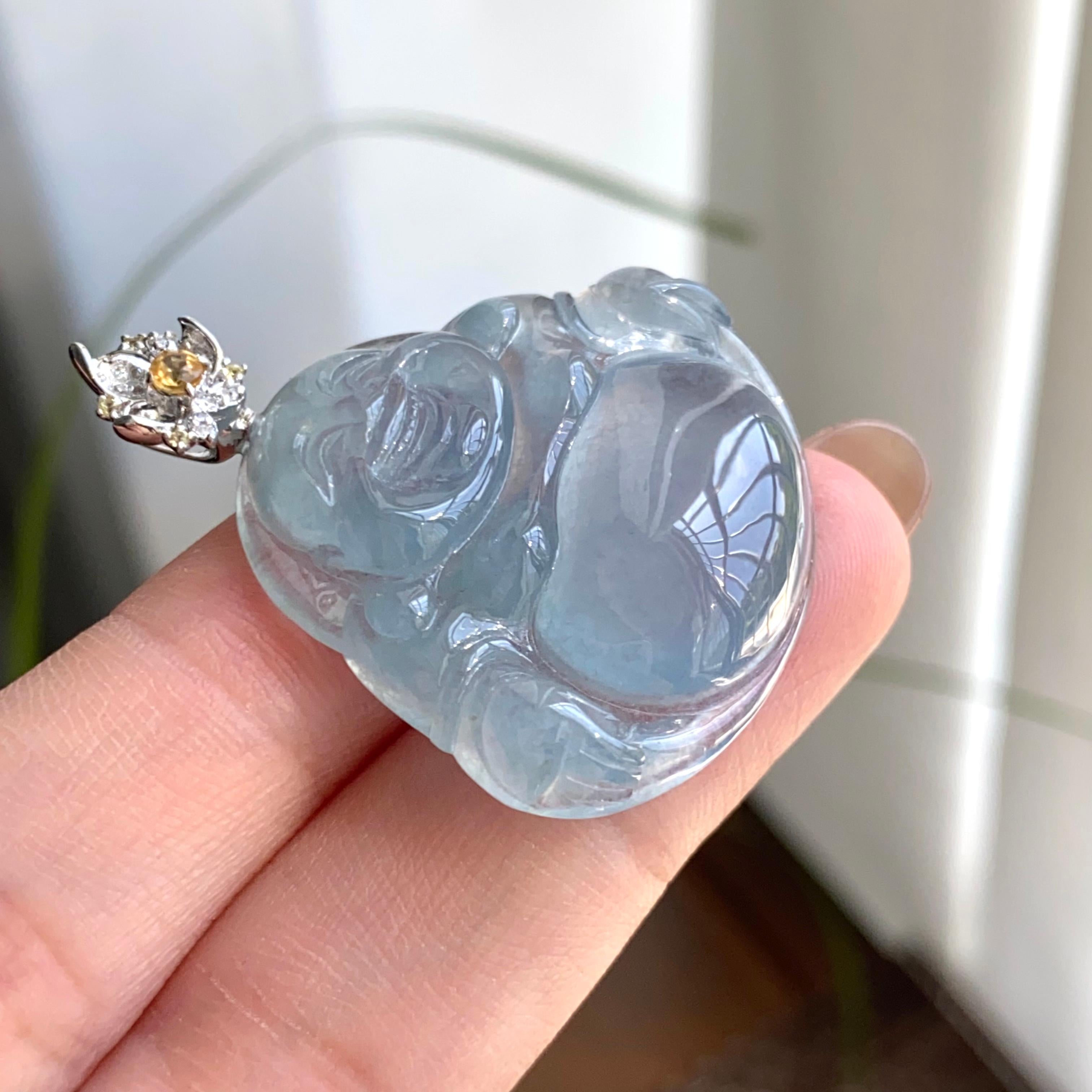 18k金钻镶冰种蓝紫底佛公吊坠（yc263899）