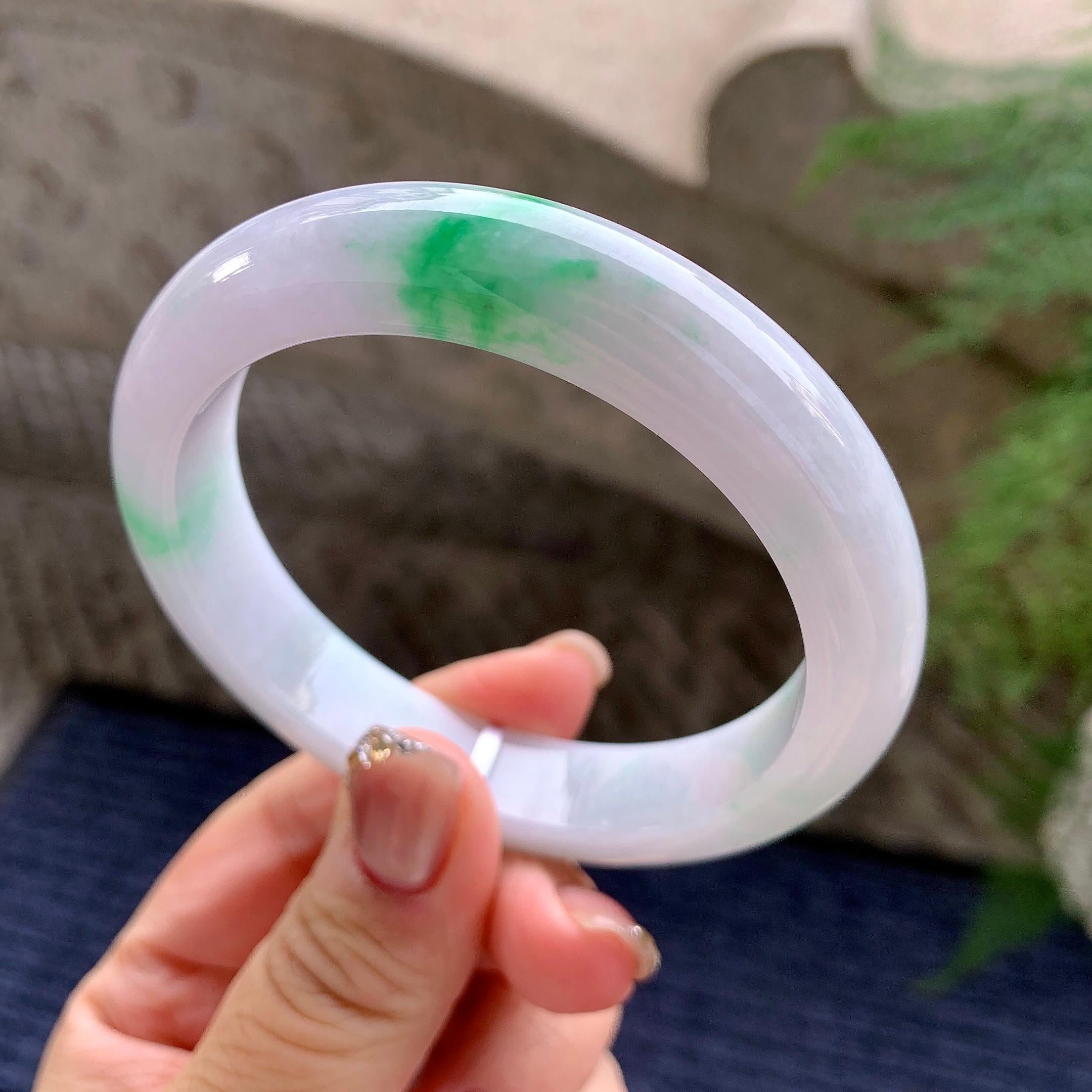 糯种飘翠绿平安镯（58.7mm）（yc277155）