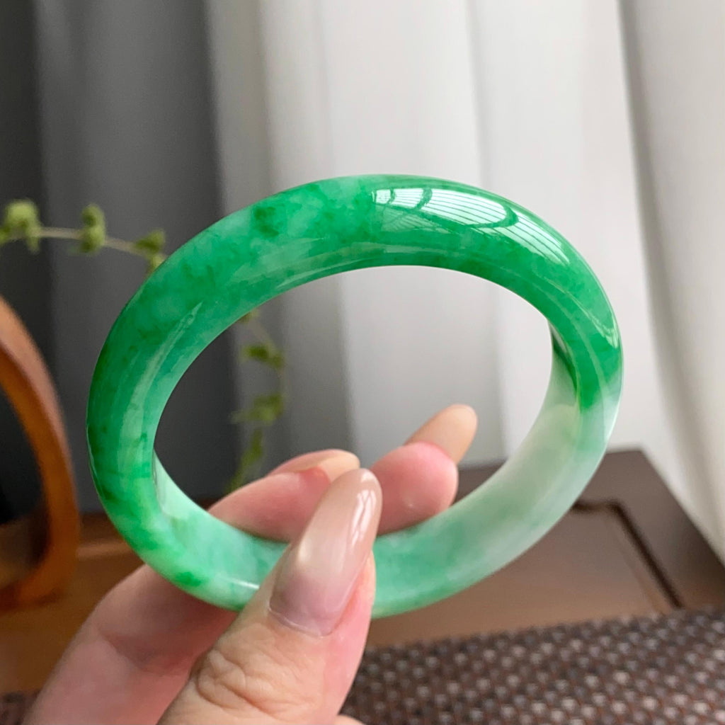 细糯种阳绿平安镯（57圈）（yc247432）