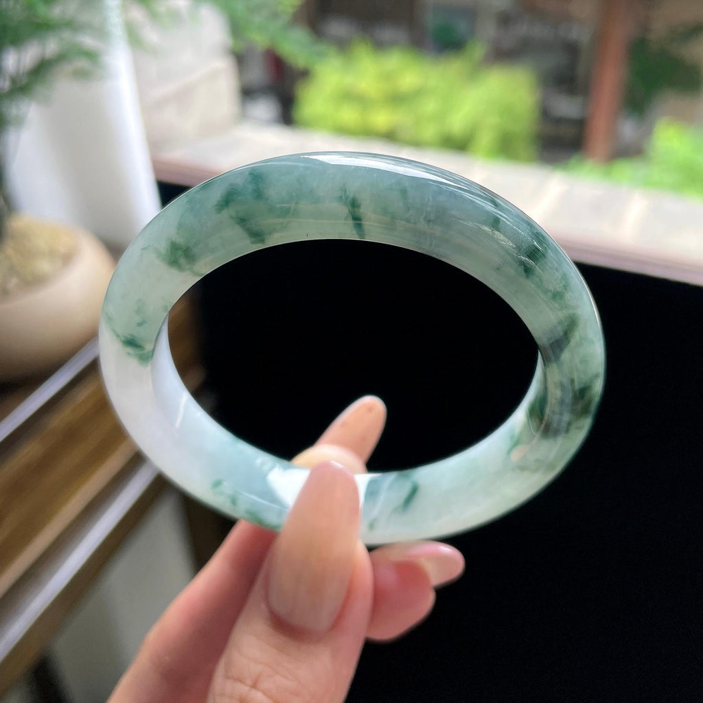 细糯种飘花正圈平安镯 54圈 天然缅甸A货翡翠（yc693146）
