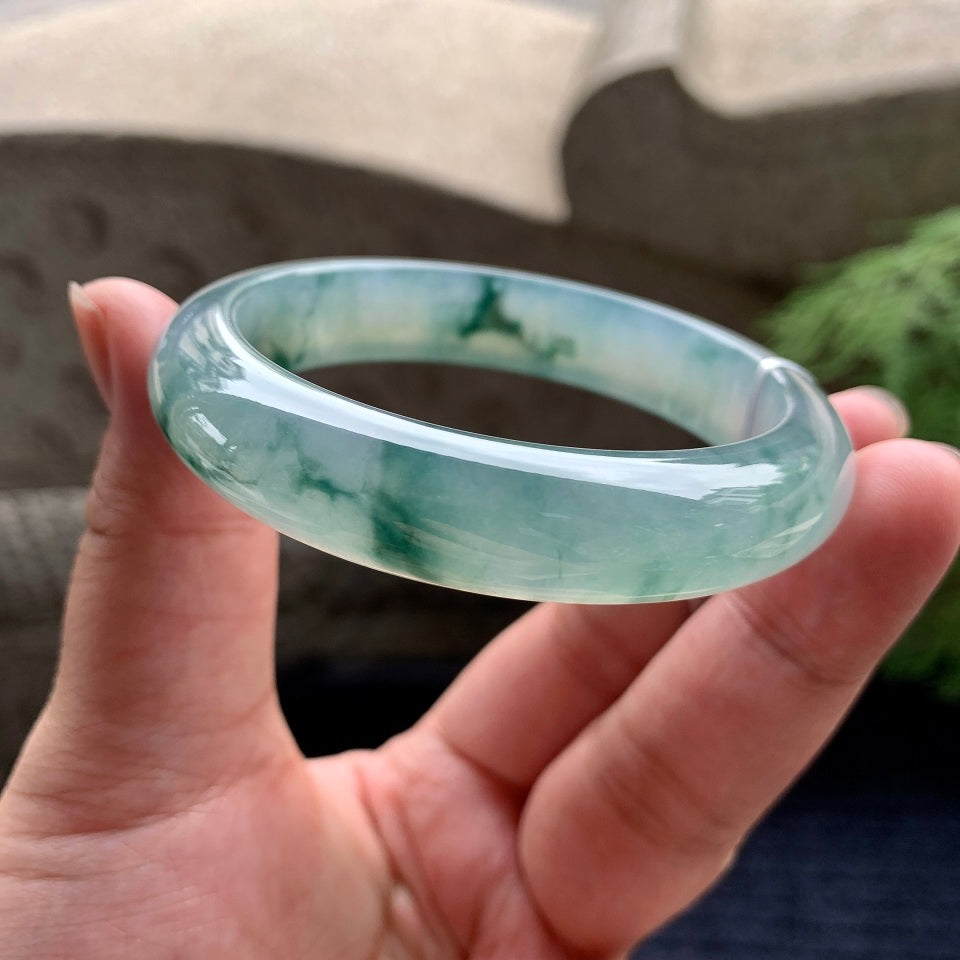 糯冰种晴底飘花平安镯（55.8mm）（yc100699）