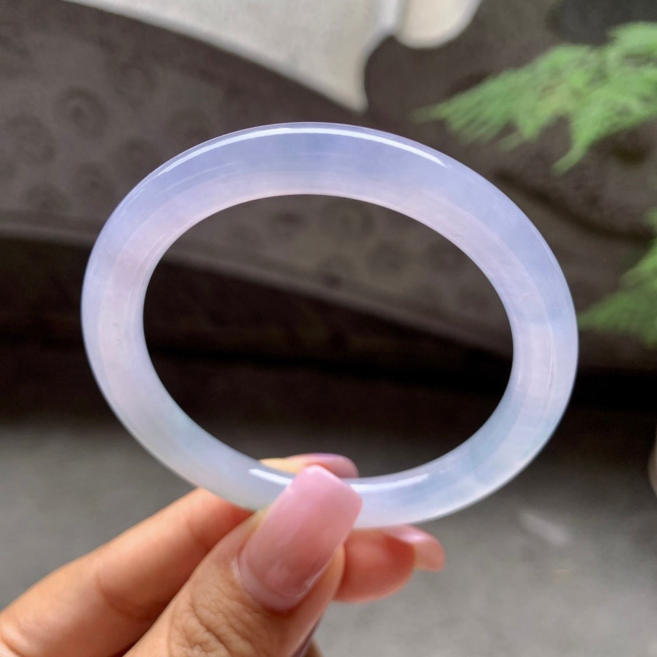 糯冰种淡紫罗兰飘花圆条手镯（52.2mm）（yc106292）