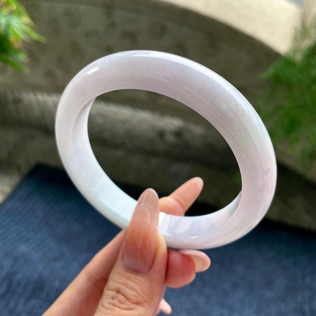大圈口 糯种淡粉紫正圈平安镯 59圈口 天然缅甸A货翡翠（yc530799）