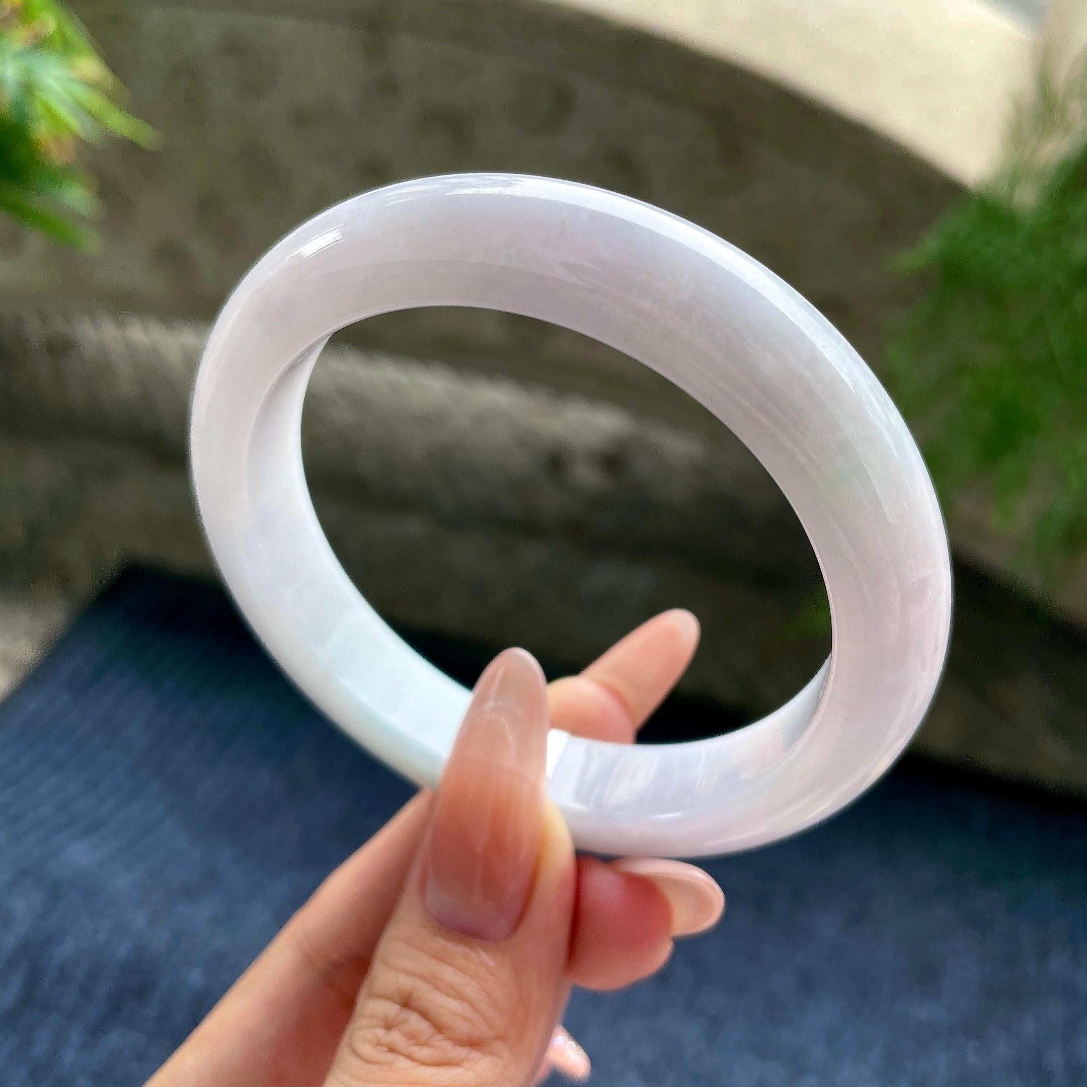 大圈口 糯种淡粉紫正圈平安镯 59圈口 天然缅甸A货翡翠（yc530799）