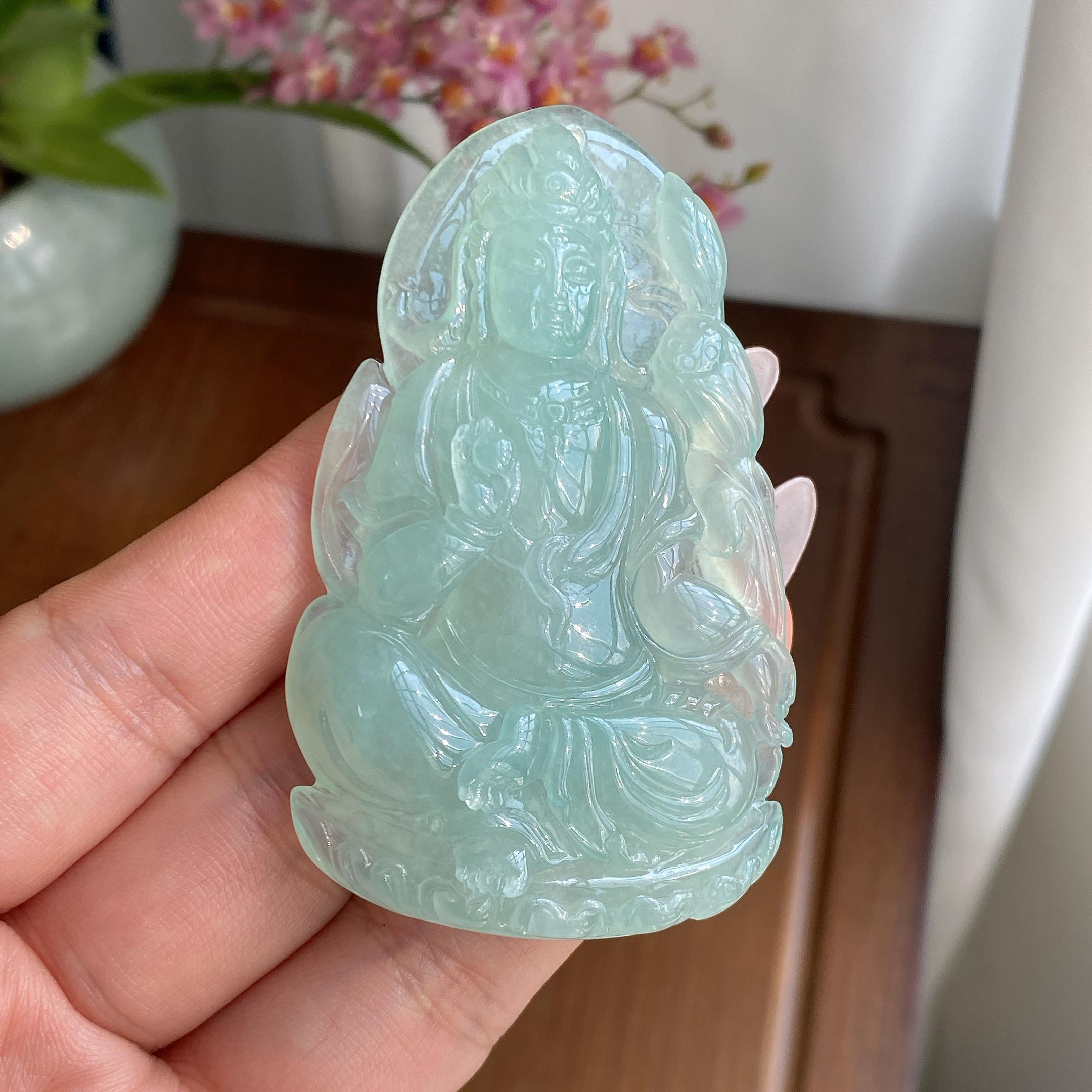 糯冰种晴底度母观音吊坠（yc297102）