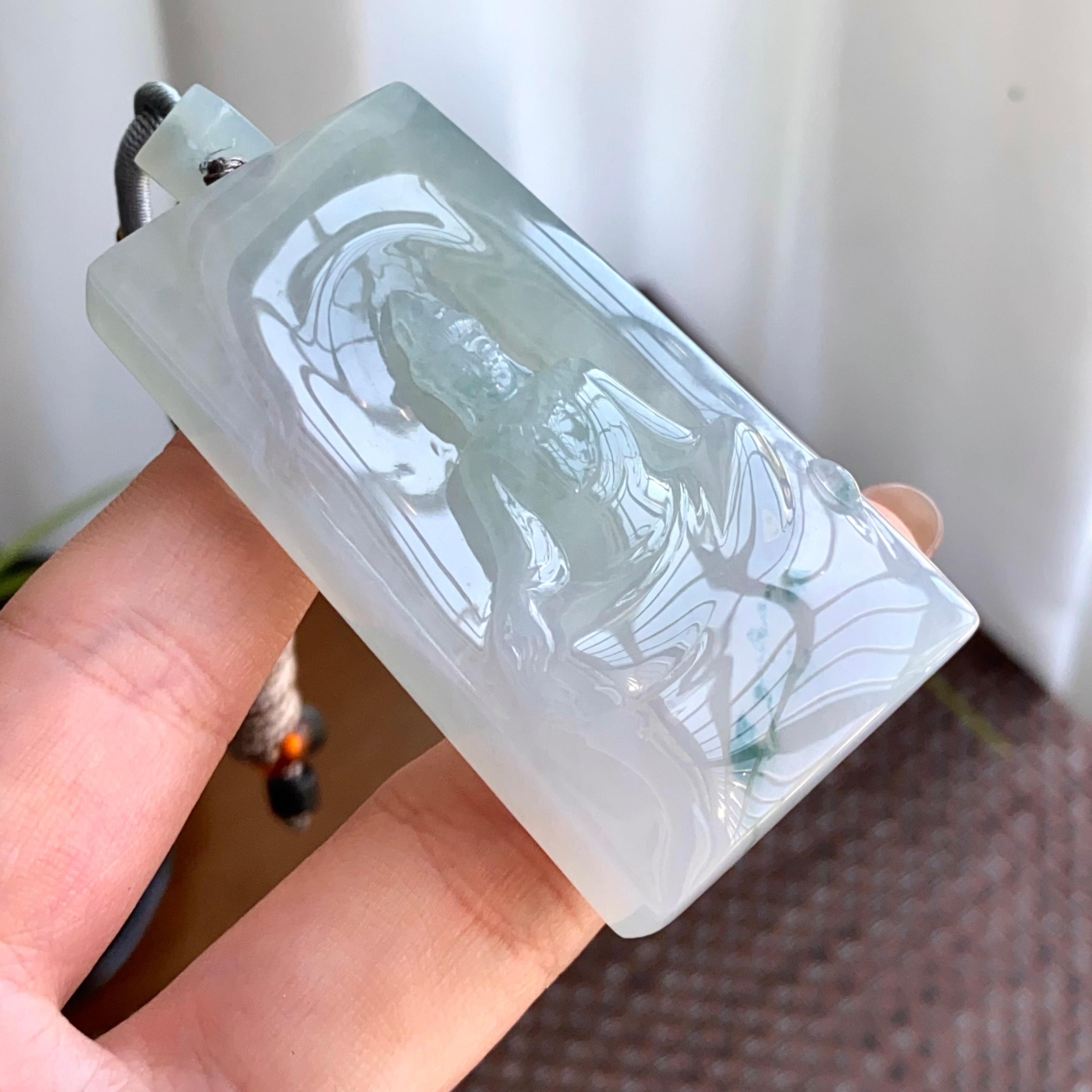 糯冰种飘花观音牌吊坠（yc265648）