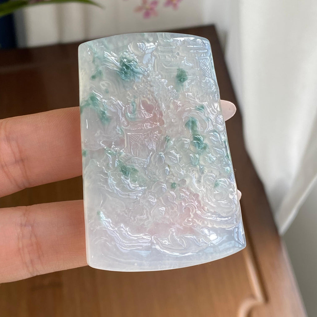 冰种飘花山水牌吊坠（yc296969）