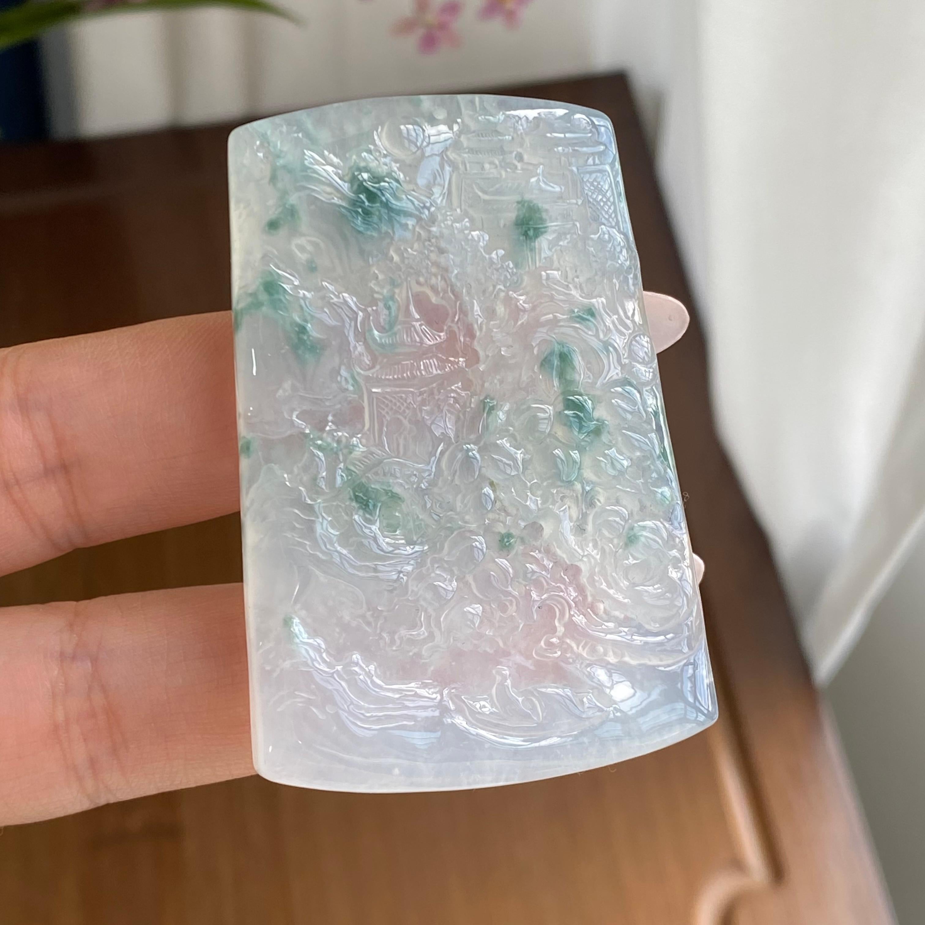冰种飘花山水牌吊坠（yc296969）