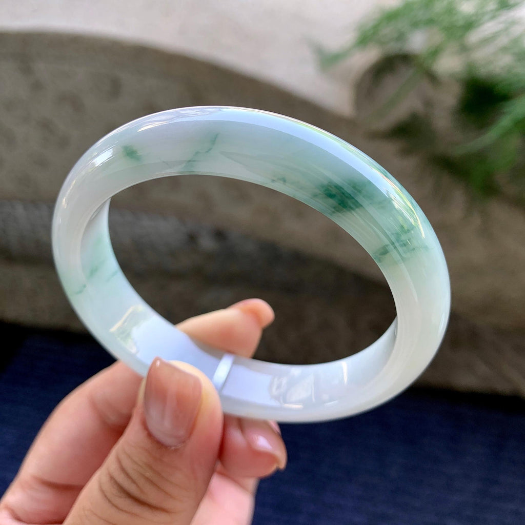 细糯种飘蓝花贵妃手镯 57圈口 天然缅甸A货翡翠（yc501084）