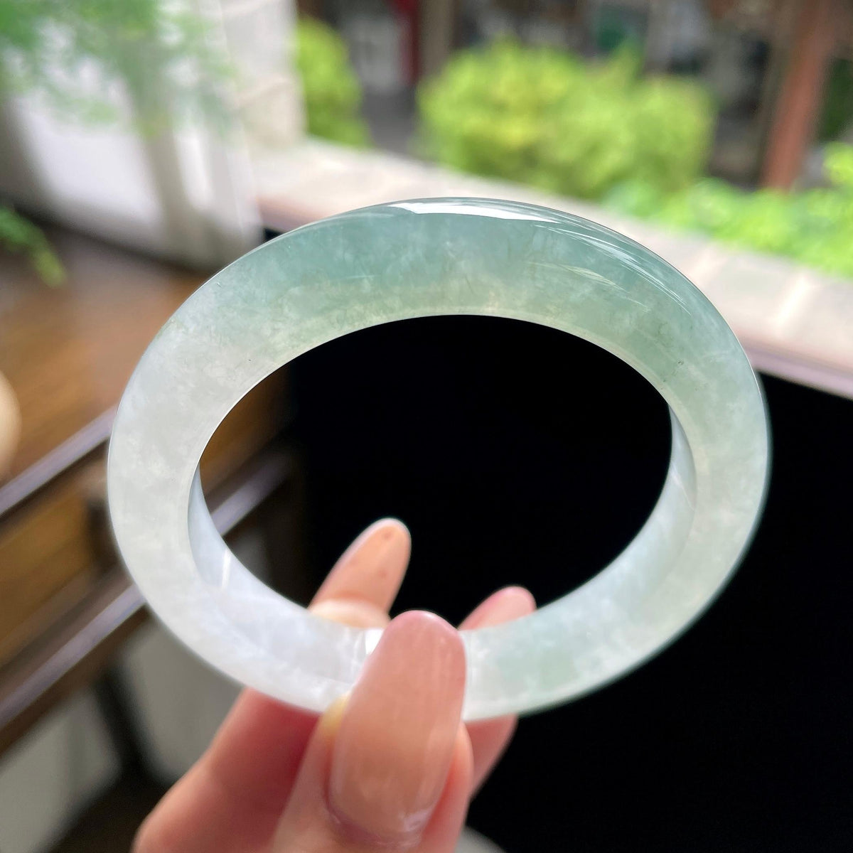 小圈口 糯冰种冰油青半山水正圈平安镯 50圈（yc709466）