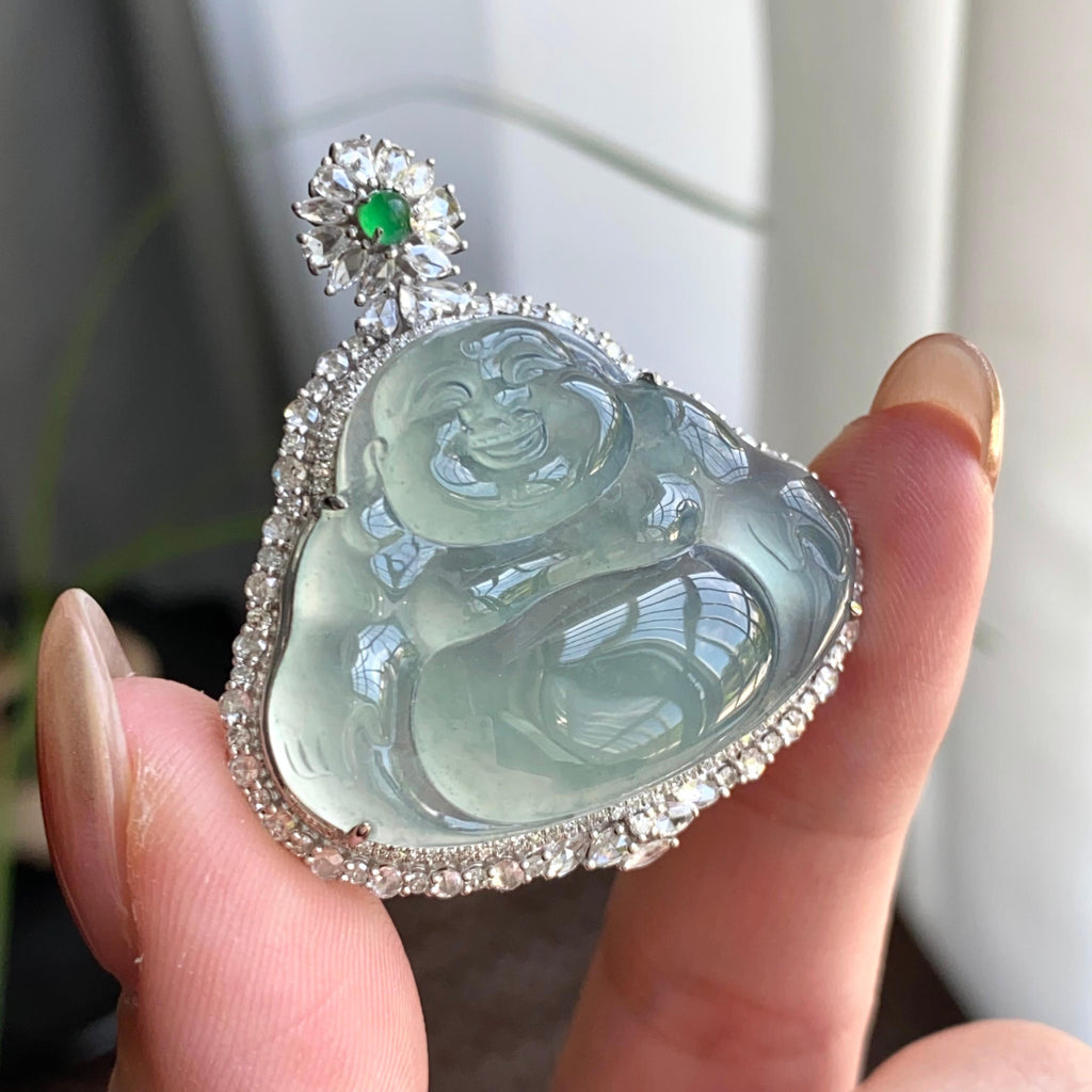 18k金钻镶冰种晴底佛公吊坠（yc263866）