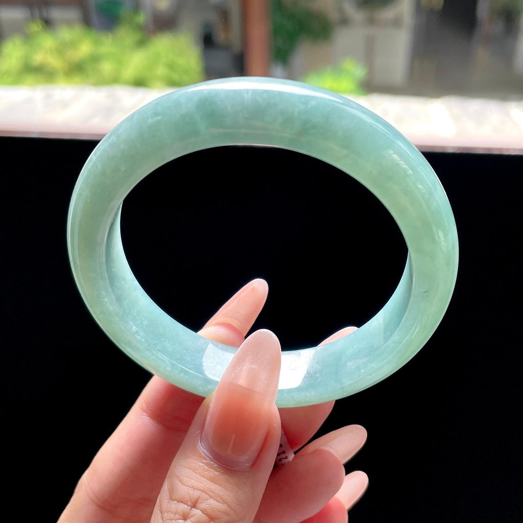 糯种油青色湖水绿正圈平安镯 57圈 天然缅甸A货翡翠（yc522705）