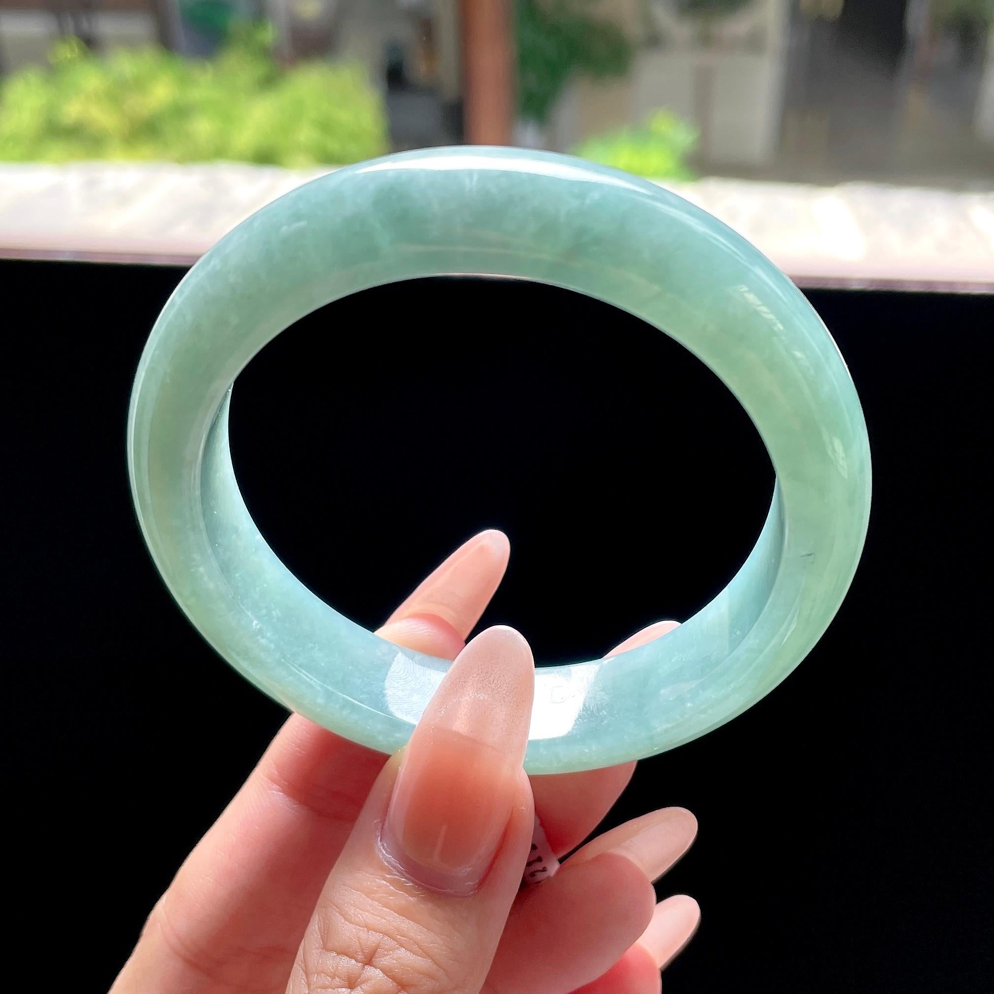 糯种油青色湖水绿正圈平安镯 57圈 天然缅甸A货翡翠（yc522705）