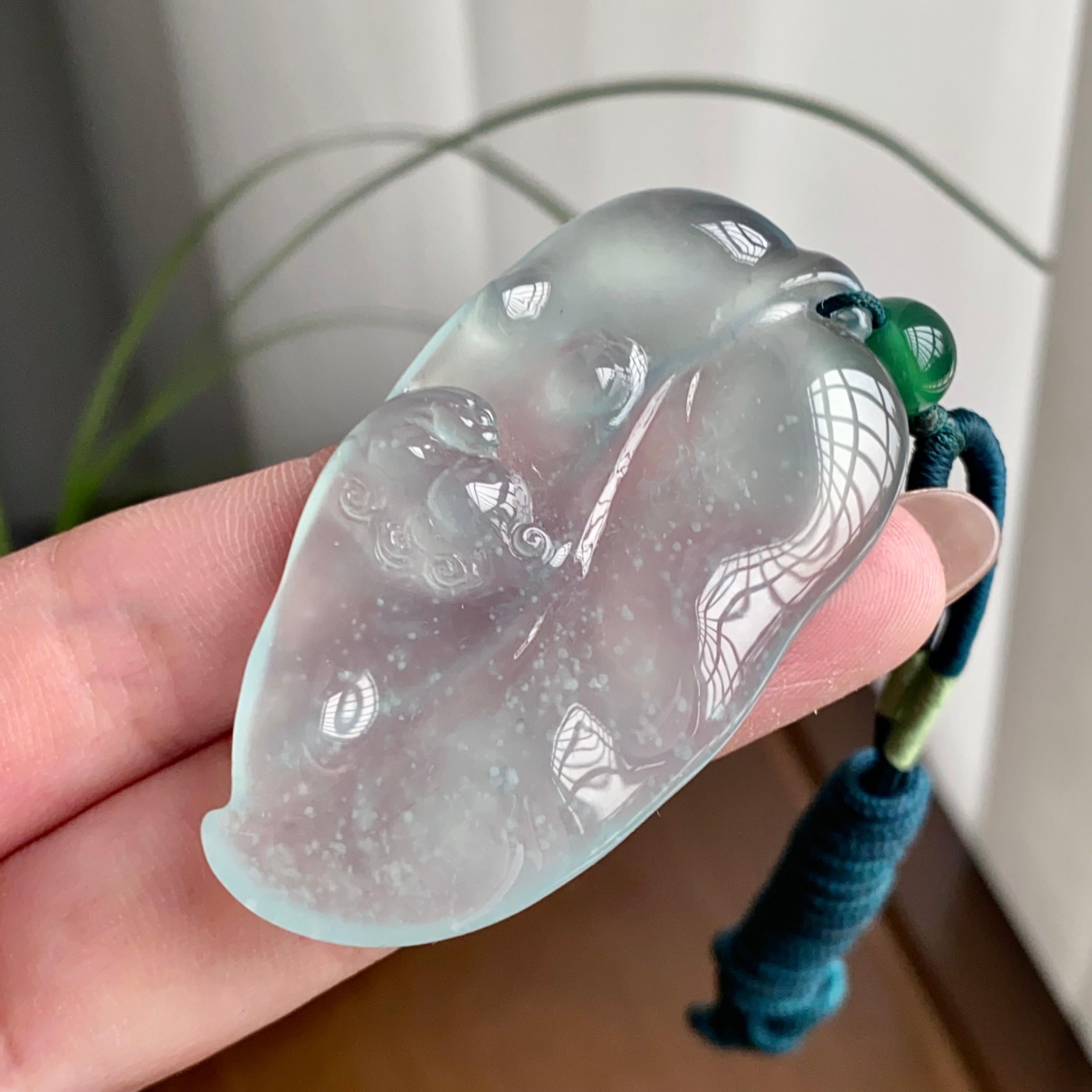 高冰种雪花棉玉叶吊坠（yc260827）