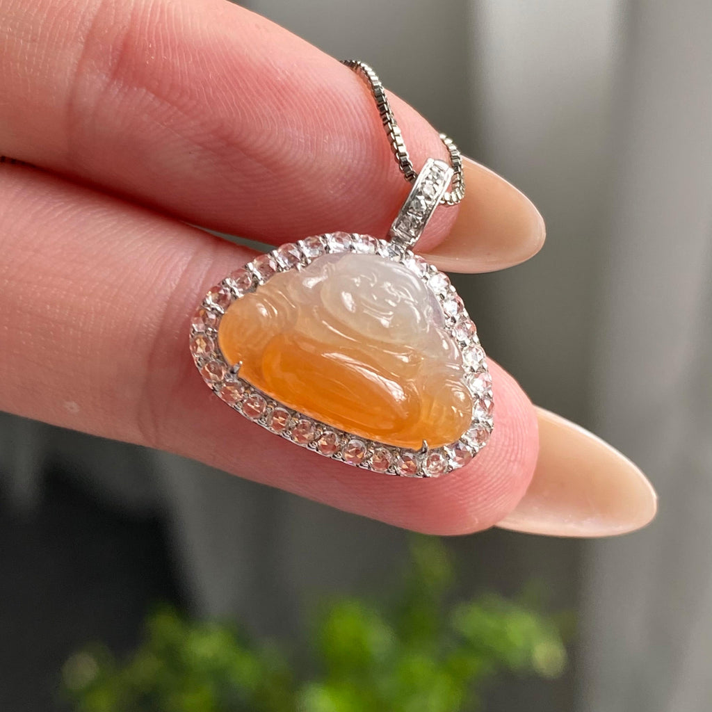 18k金钻镶冰种黄翡佛公吊坠（yc204876）