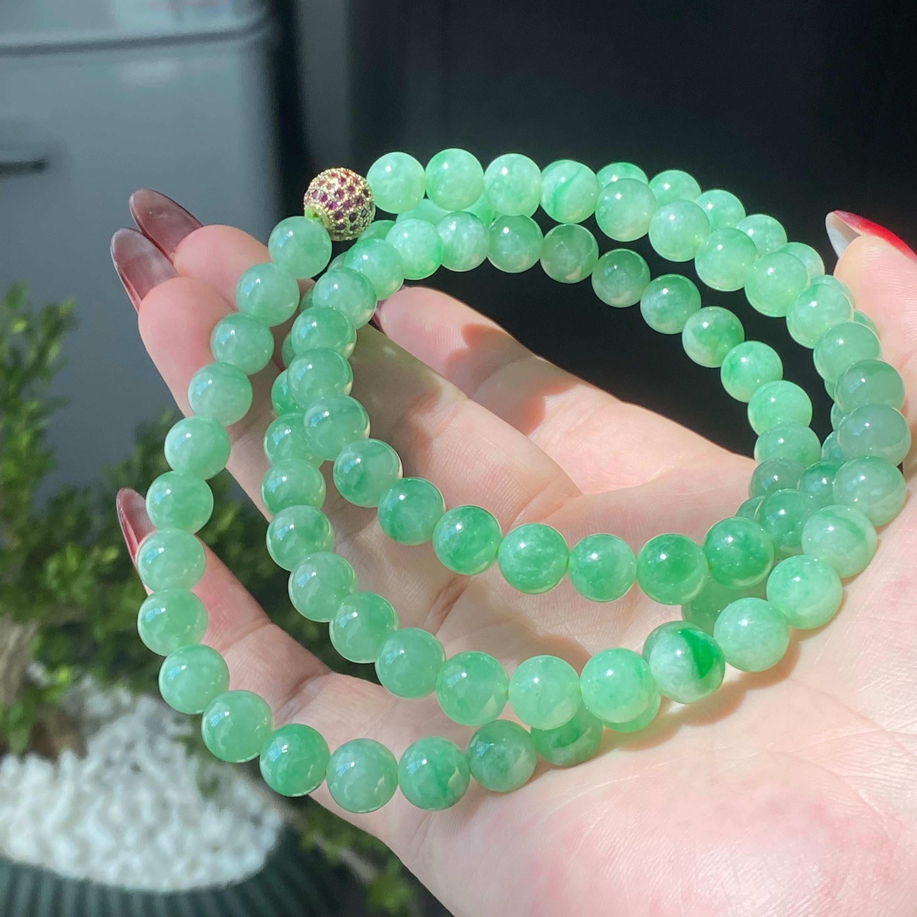 糯冰种满绿珠链（90颗）（yc213105）