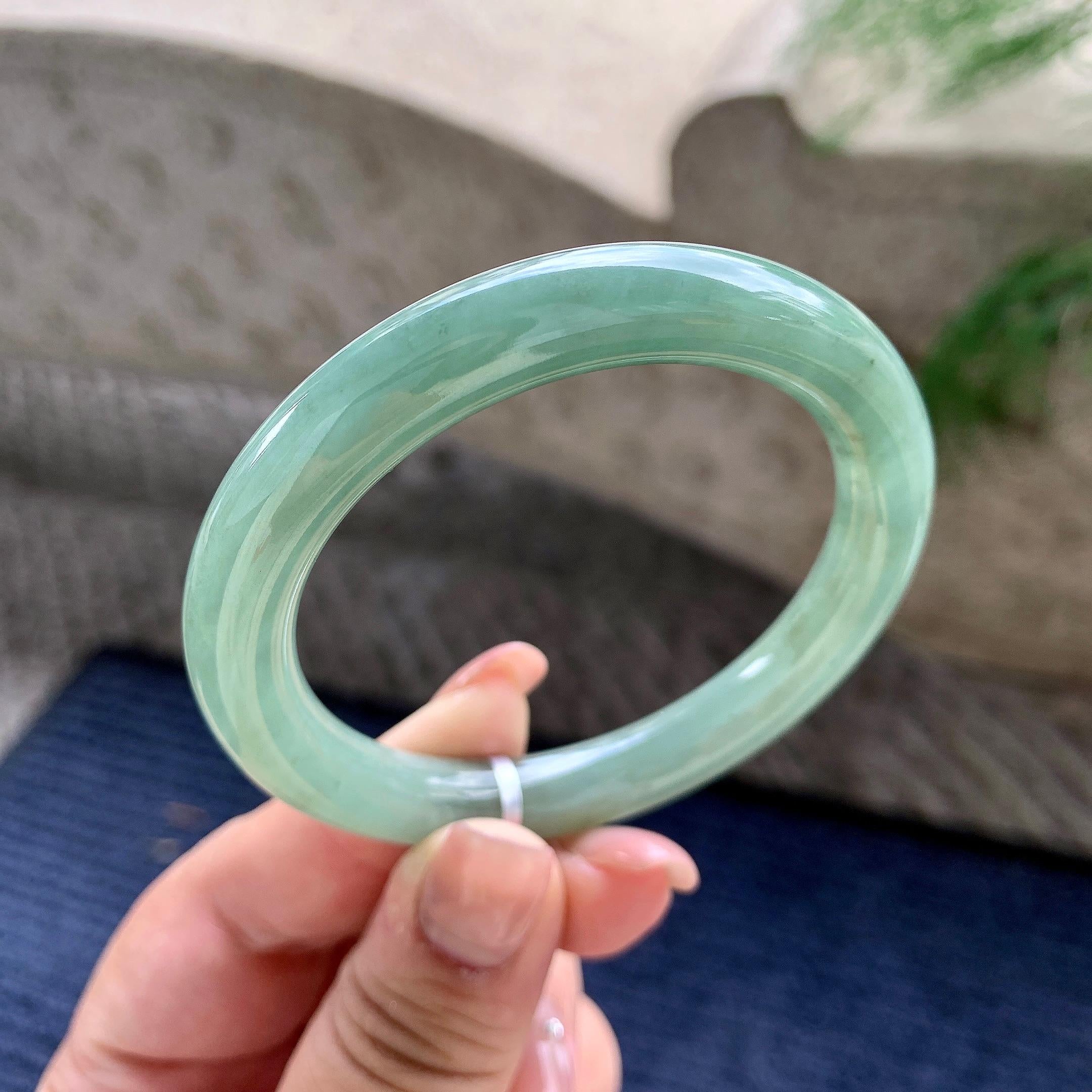 细糯种油青圆条手镯 53圈口 天然缅甸A货翡翠（yc532855）