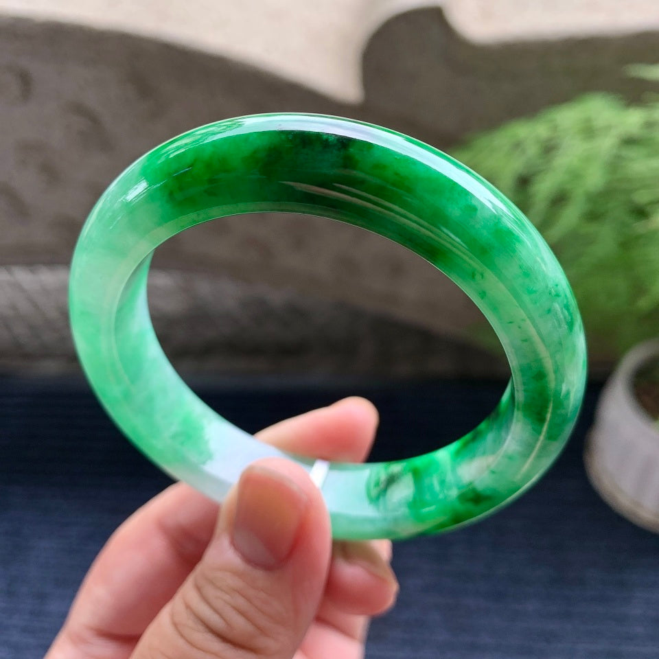 细糯种飘阳绿平安镯（56mm）（yc097824）