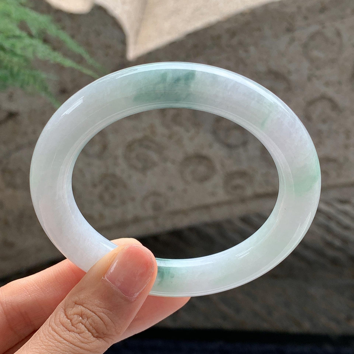 细糯种 飘花圆条手镯 56.5圈 天然缅甸A货翡翠（yc701181）