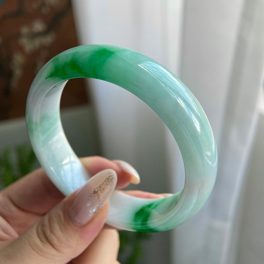 细糯种白底青平安镯（56圈）（yc211674）