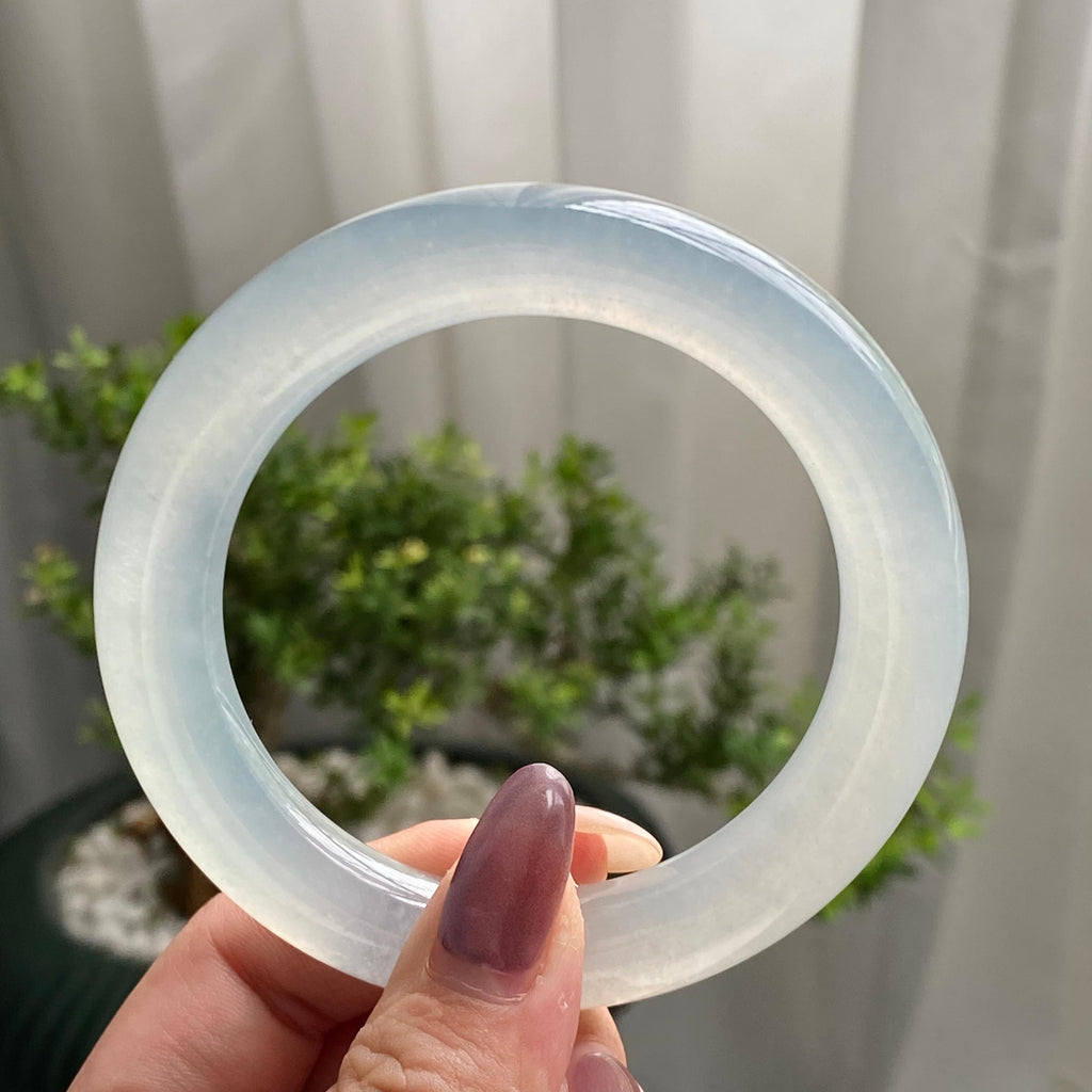 冰种白月光圆条手镯（58）（yc199716）