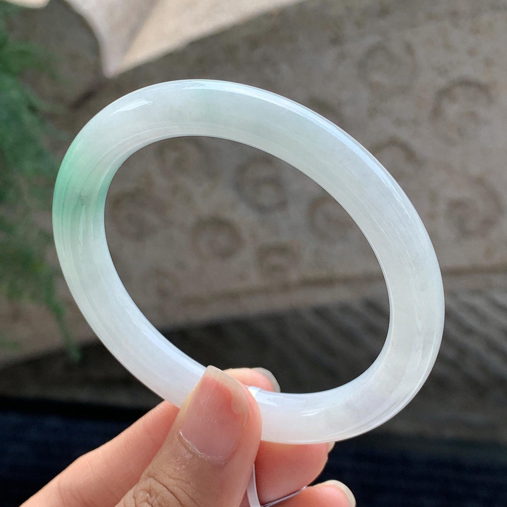 细糯种 白底青圆条手镯 53.5圈 天然缅甸A货翡翠（yc699549）