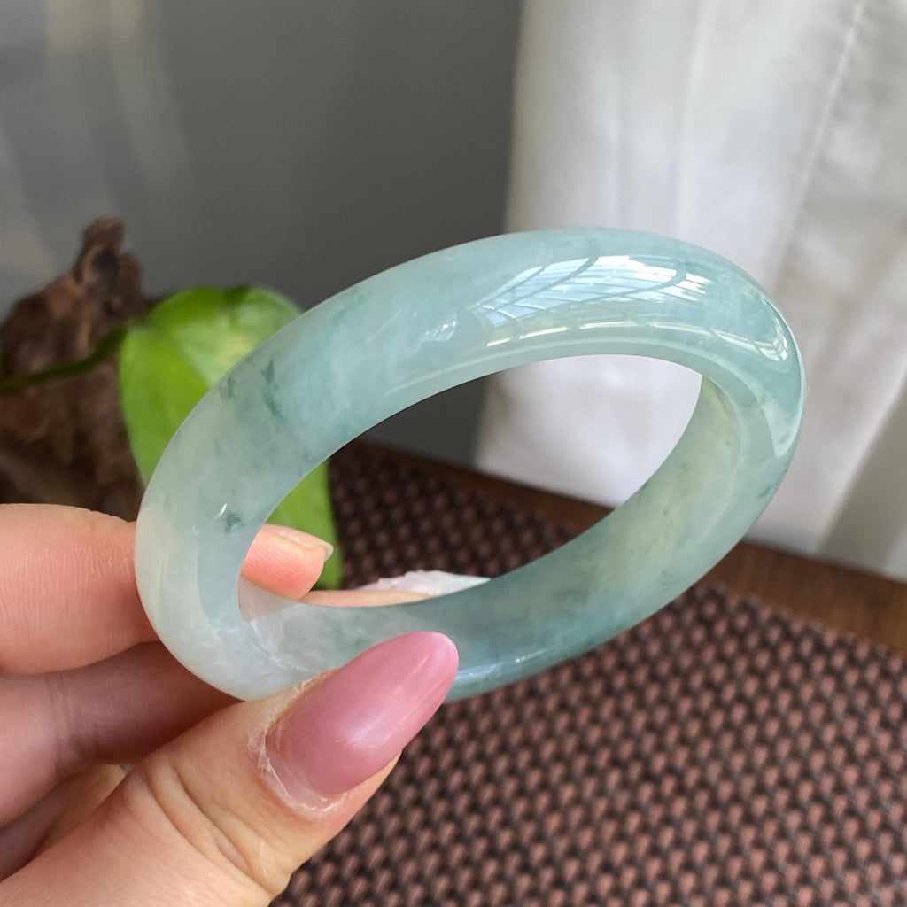 糯冰种飘花正圈手镯（54圈）（yc280885）