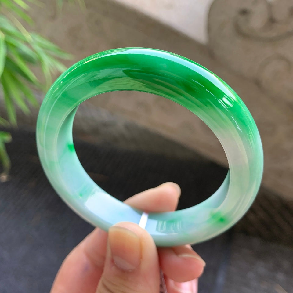糯化飘阳绿平安镯（53.2mm）（yc015983）