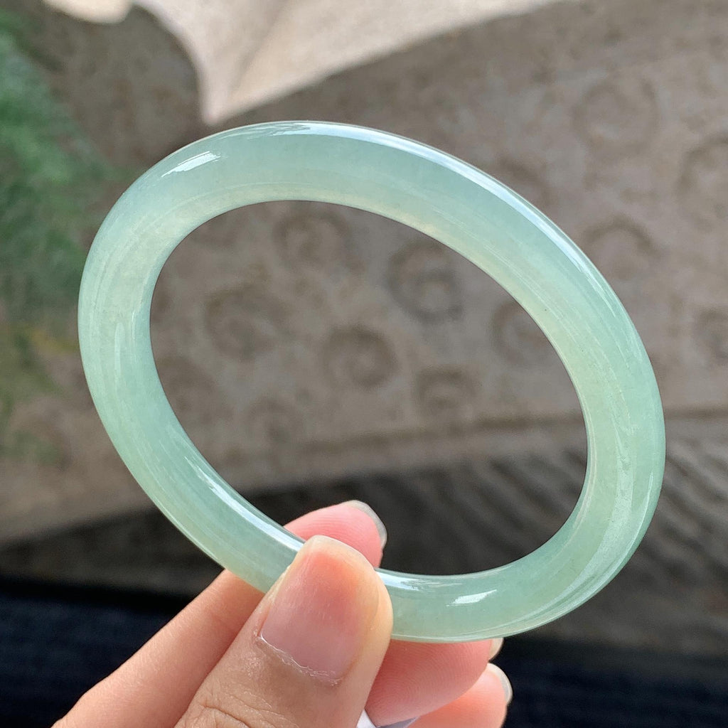 细糯种 湖水绿圆条手镯 53圈 天然缅甸A货翡翠（yc699561）
