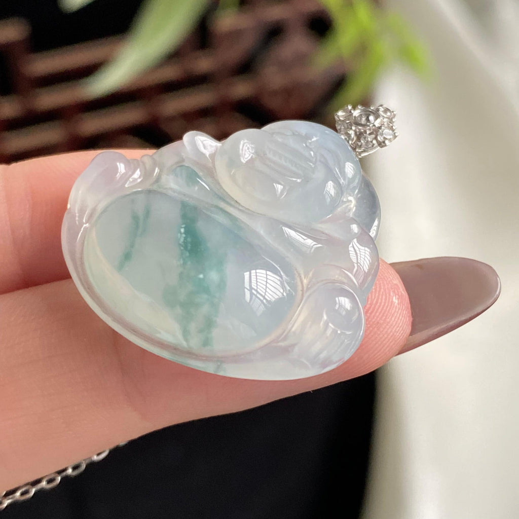 18k金钻镶冰种飘花佛公吊坠（yc197329）