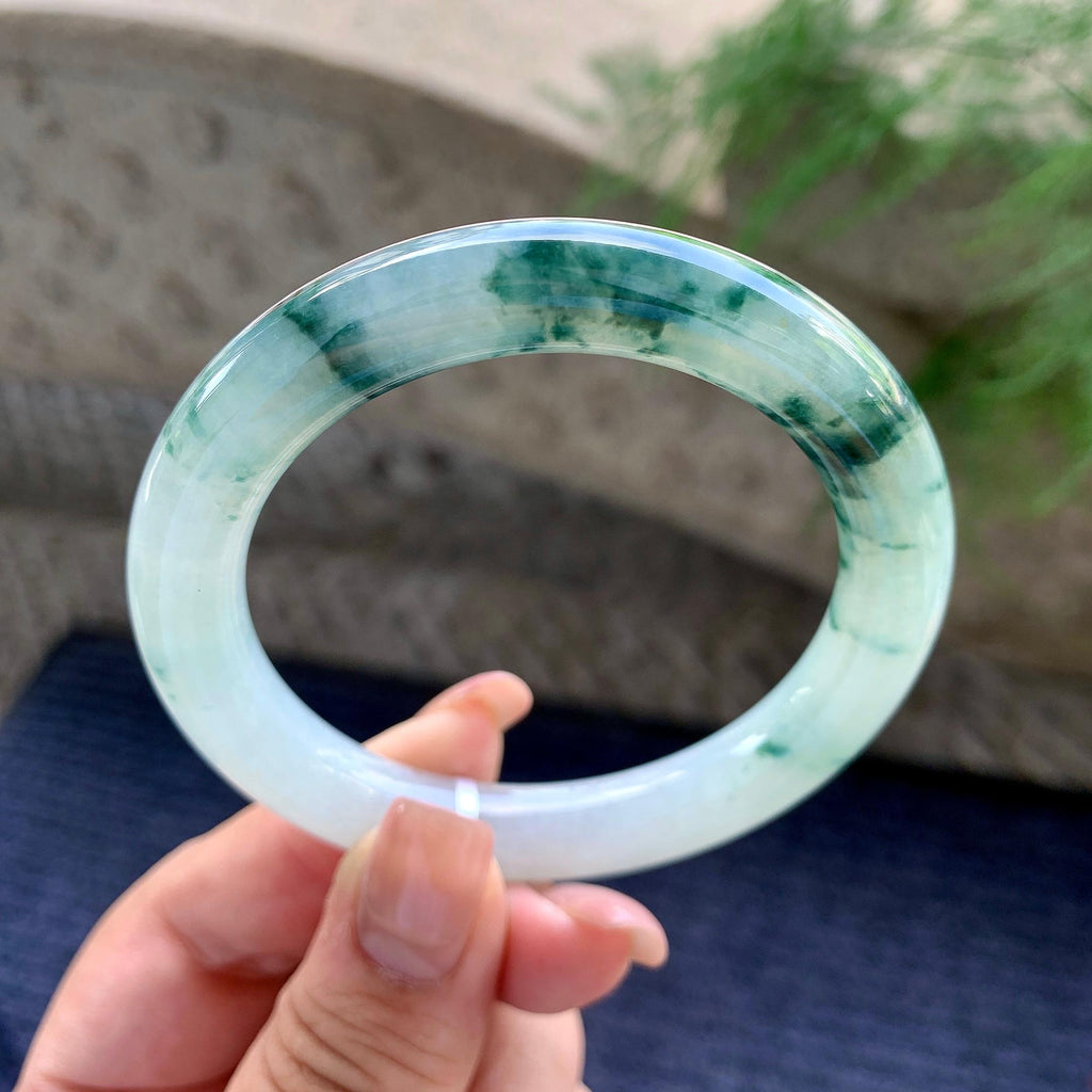 细糯种飘蓝花圆条手镯 54.2圈口 （yc699482）