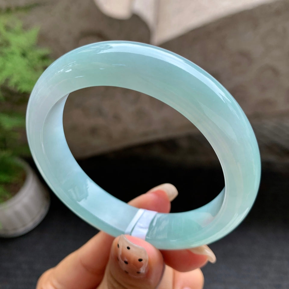 糯化晴底翡翠平安镯（55.6mm）（yc016983）