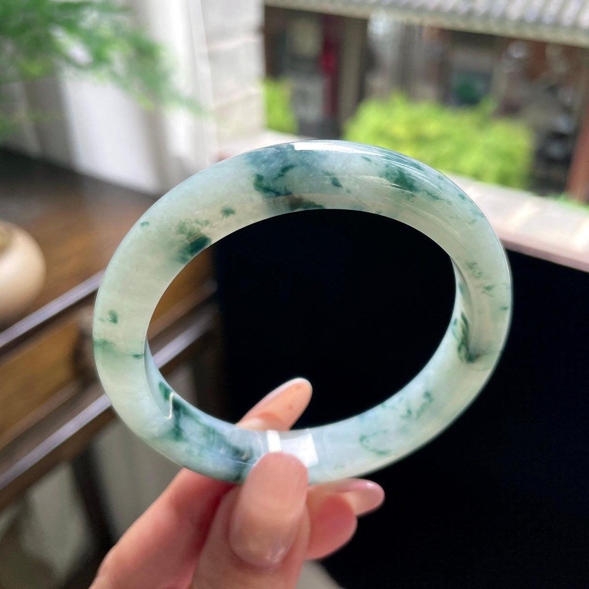 细糯种飘花正圈平安镯 55圈 天然缅甸A货翡翠（yc696435）