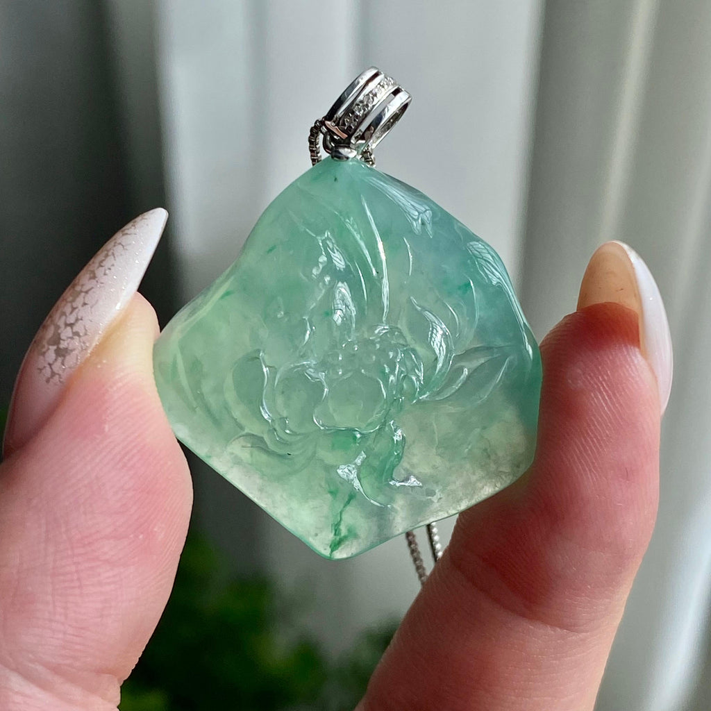 18k金钻镶冰种晴底莲花吊坠（yc206738）