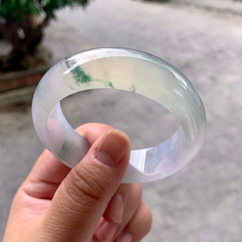 冰种飘花宽版轮胎手镯（56mm）（yc099419）