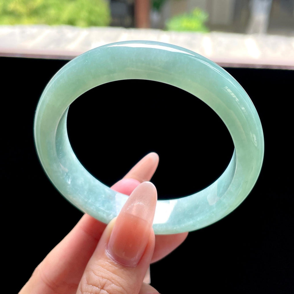 糯种油青色湖水绿正圈平安镯 57圈 天然缅甸A货翡翠（yc522705）