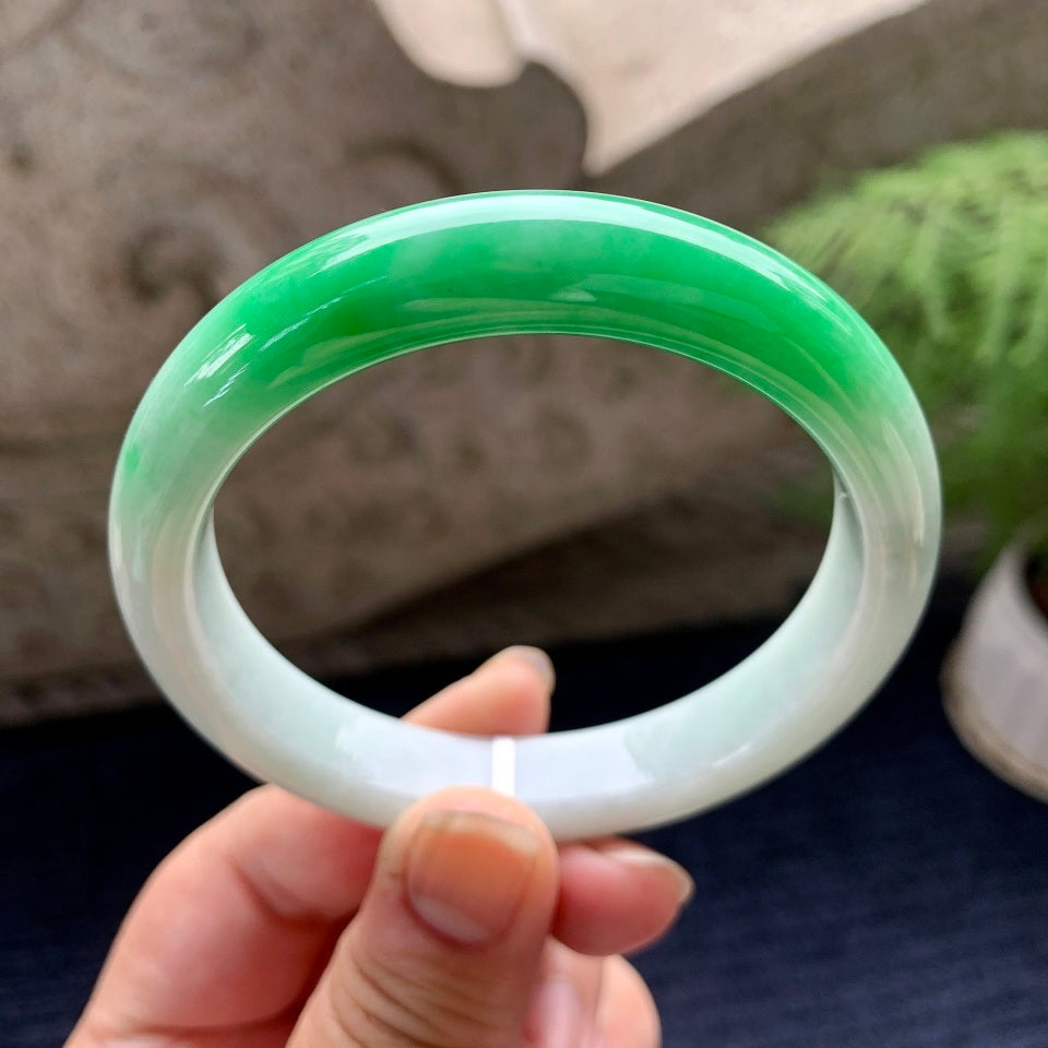 细糯种白底青平安镯（59mm）（yc090970）