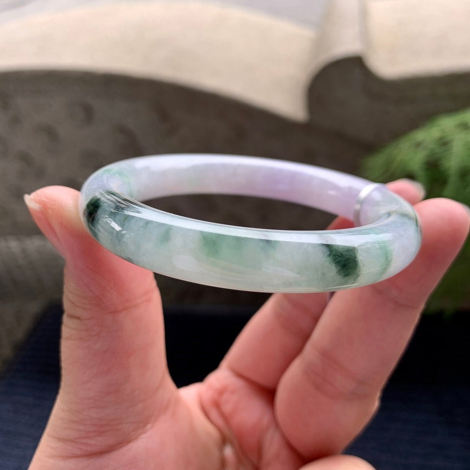 糯种飘花带淡紫罗兰圆条手镯（52.6mm）（yc088747）