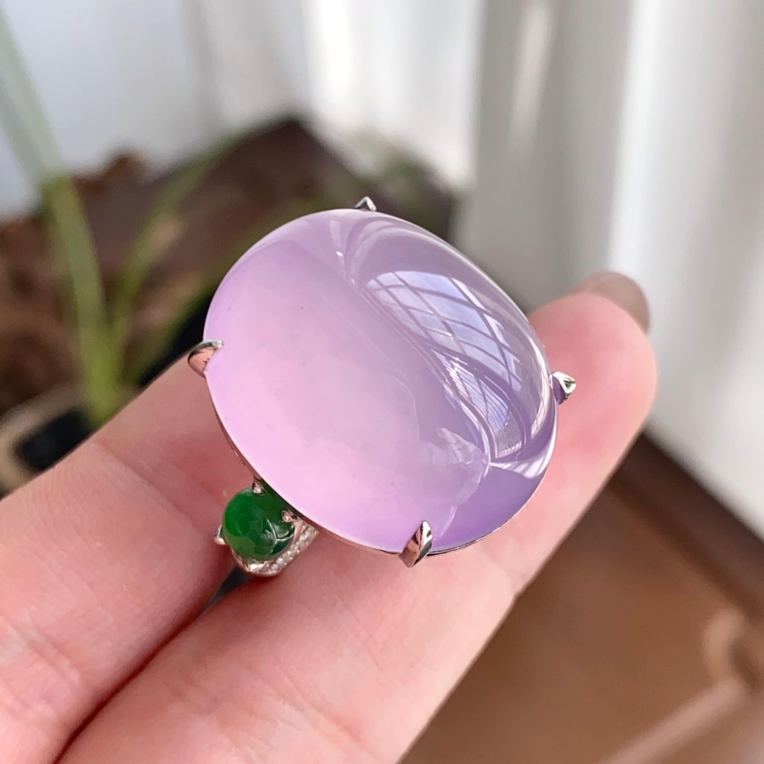 18k金钻镶冰种粉春紫鸽子蛋戒指（yc258281）