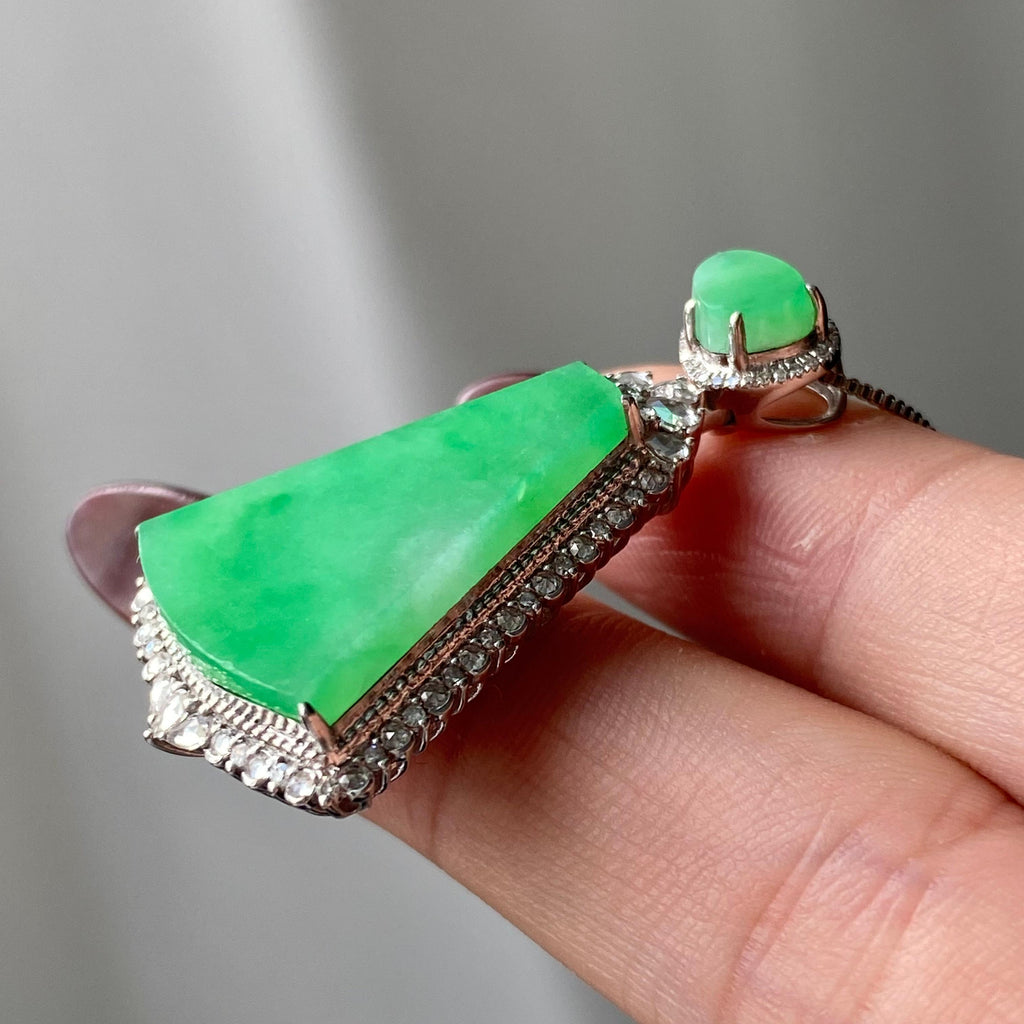 18k金钻镶冰种满绿无事牌吊坠（yc204863）