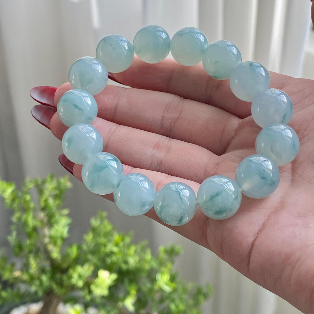 糯冰种飘花单圈手串（15颗）（yc213183）