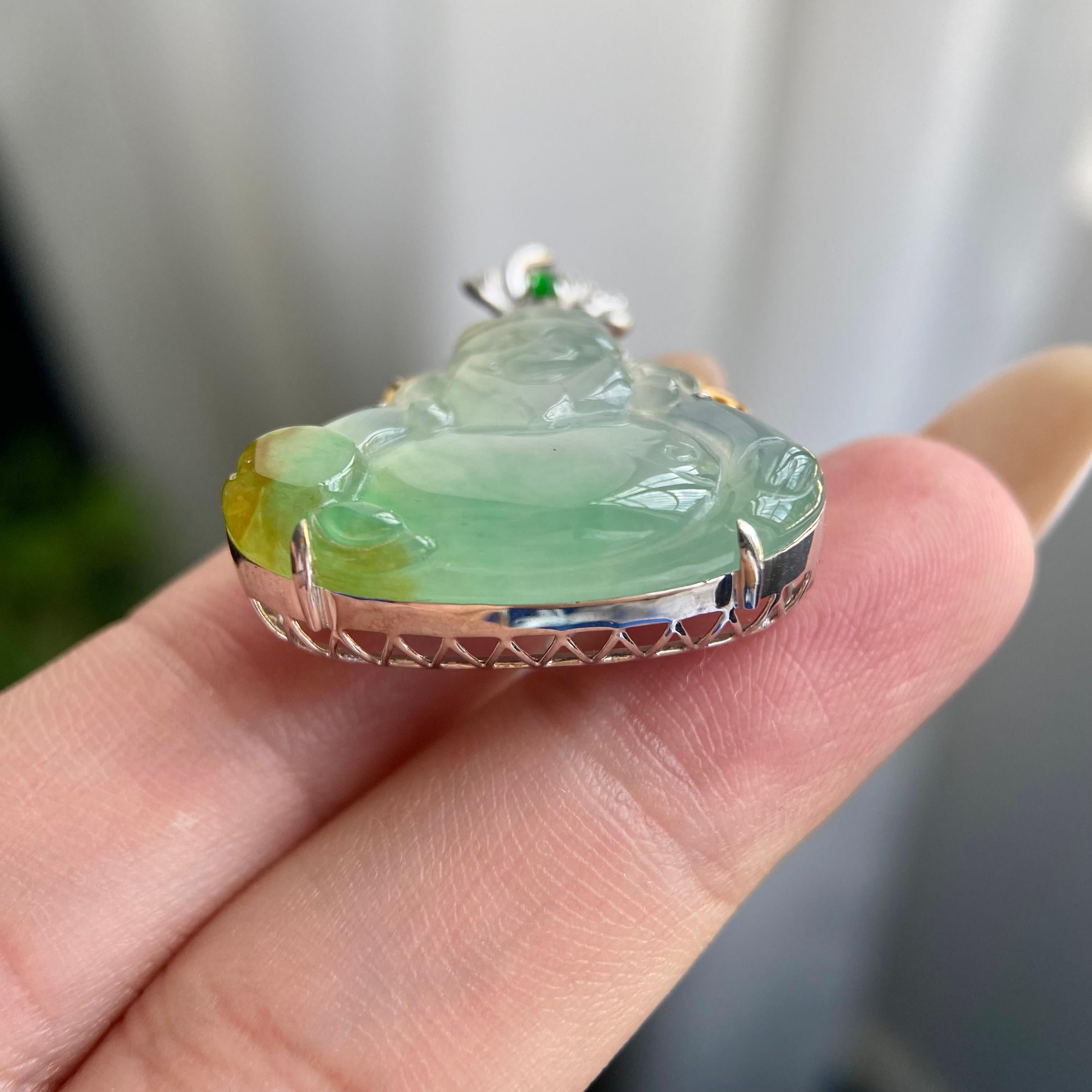 18k金钻镶冰种黄加绿财神吊坠（yc217114）